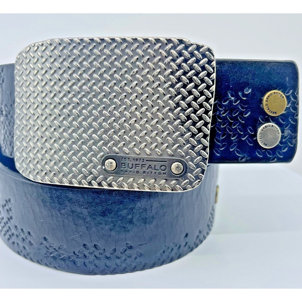 BUFFALO Men's 36-38" W Black Textured Leather Diamond Plate Buckle Work Belt